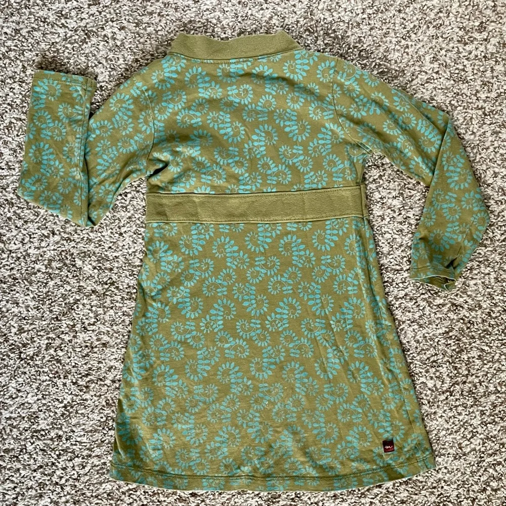 Tea Collection Girls Green & Aqua Casual Floral Cotton Dress Size 4